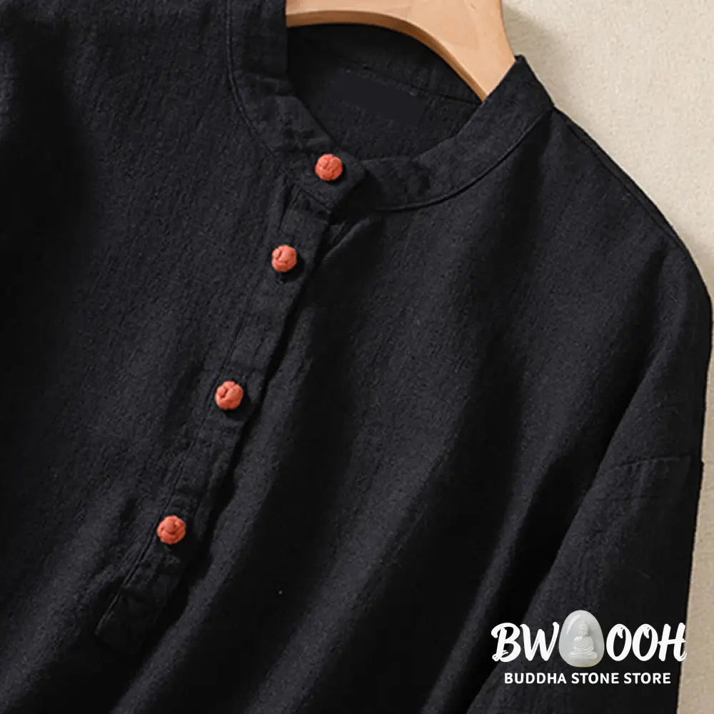 Buddha Stones Casual Buttons Crew Neck Cotton Women’s Long Sleeve Shirt With Pockets - Women’s Shirts