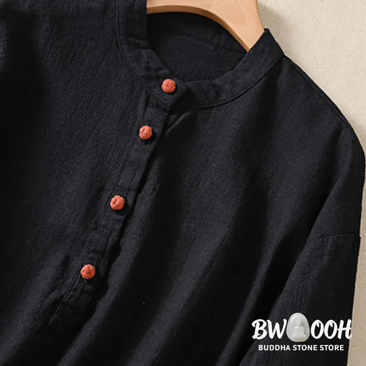 Buddha Stones Casual Buttons Crew Neck Cotton Women’s Long Sleeve Shirt With Pockets - Women’s Shirts