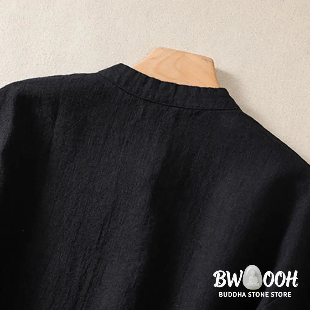 Buddha Stones Casual Buttons Crew Neck Cotton Women’s Long Sleeve Shirt With Pockets - Women’s Shirts