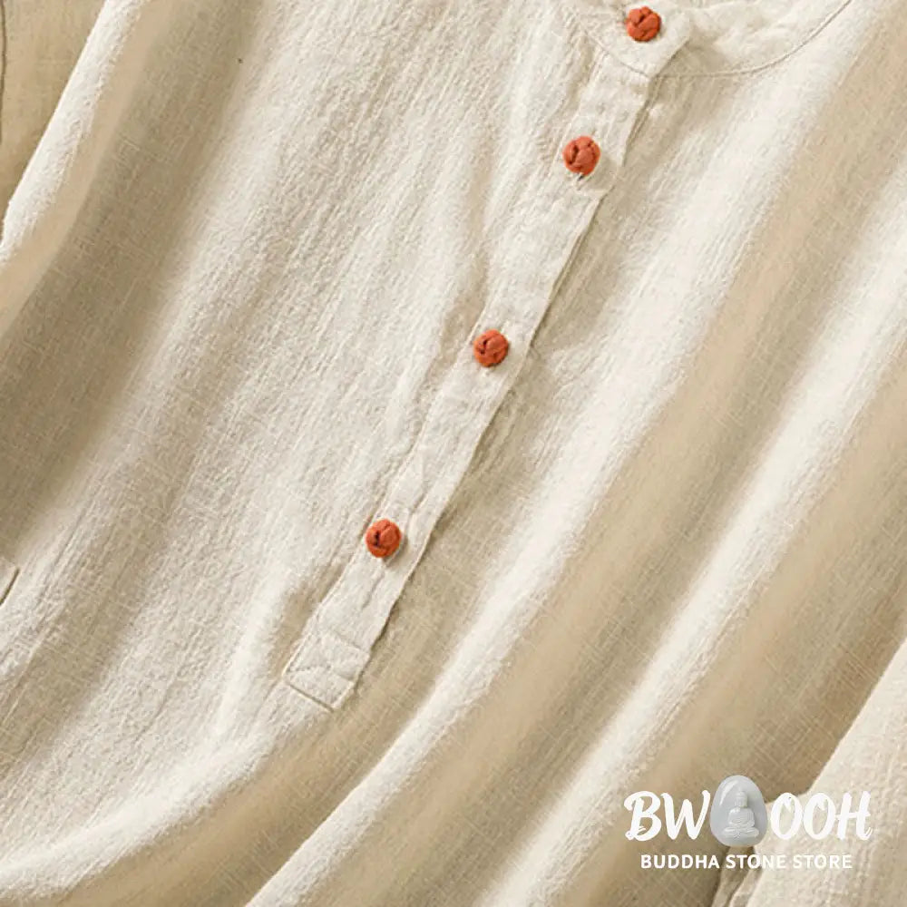 Buddha Stones Casual Buttons Crew Neck Cotton Women’s Long Sleeve Shirt With Pockets - Women’s Shirts