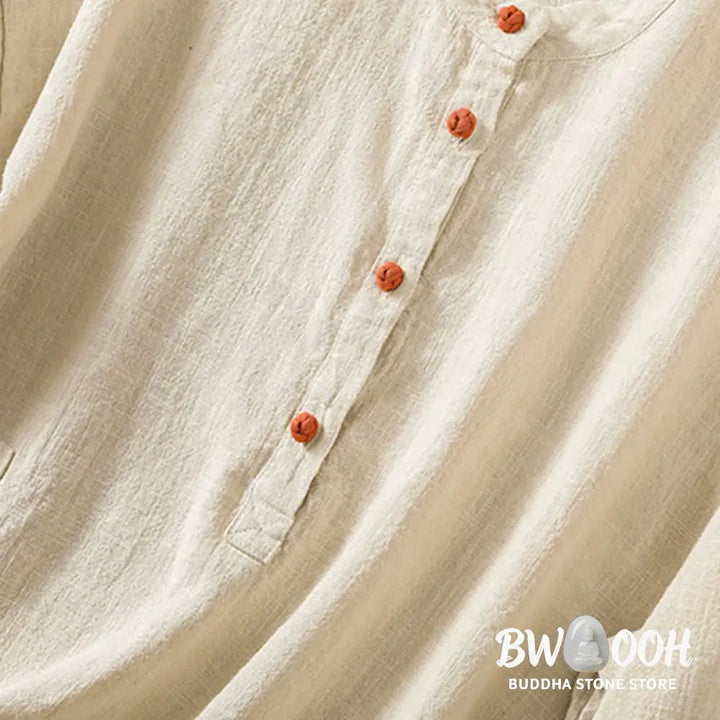 Buddha Stones Casual Buttons Crew Neck Cotton Women’s Long Sleeve Shirt With Pockets - Women’s Shirts
