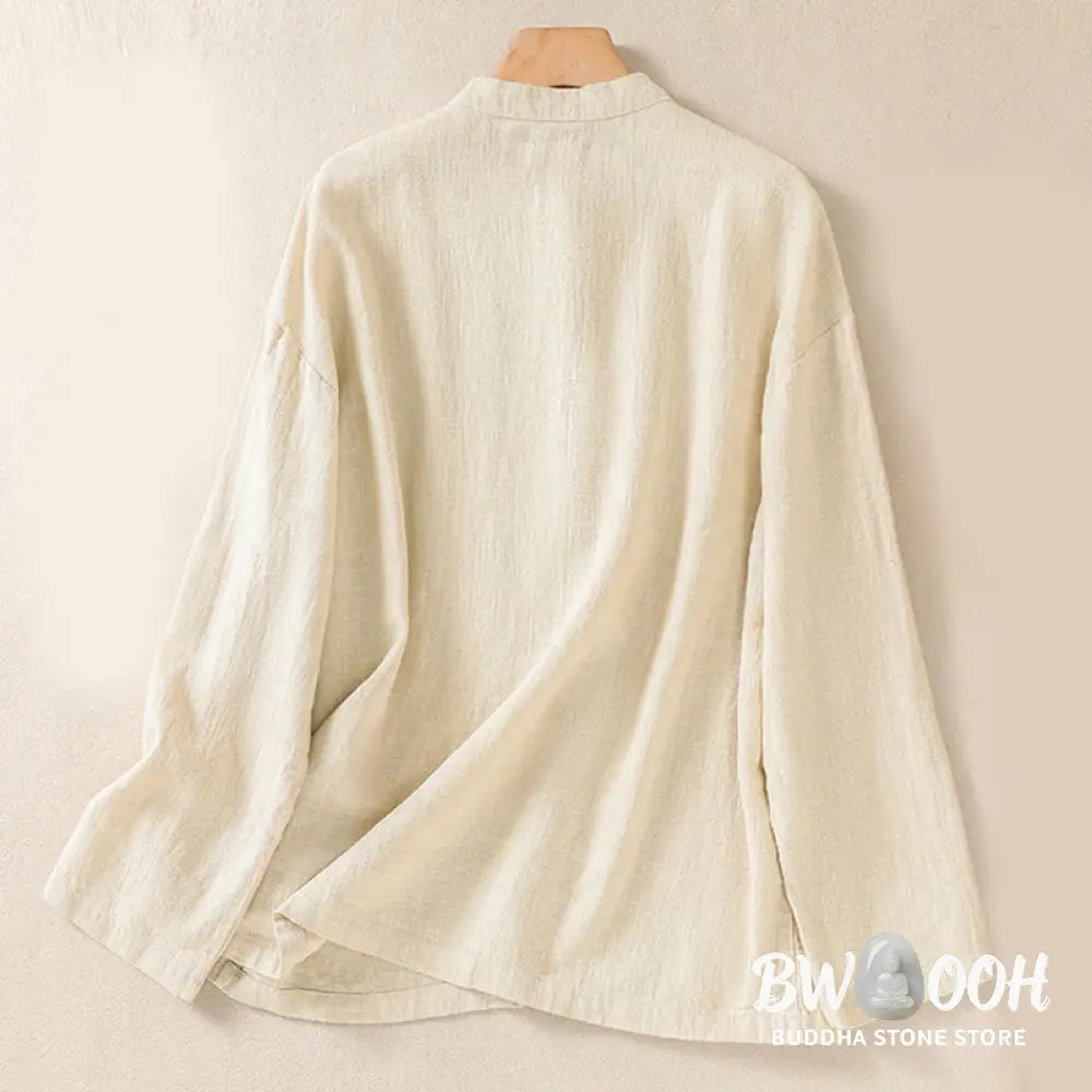 Buddha Stones Casual Buttons Crew Neck Cotton Women’s Long Sleeve Shirt With Pockets - Women’s Shirts