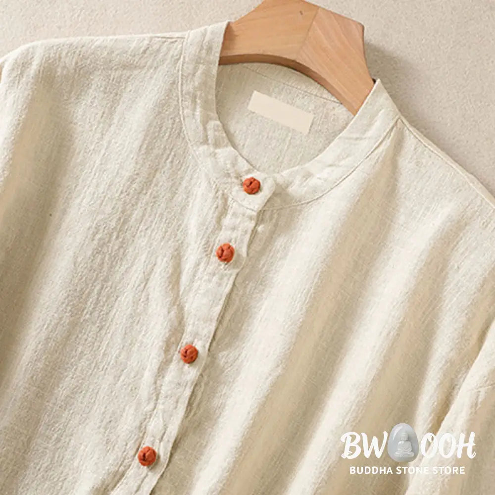 Buddha Stones Casual Buttons Crew Neck Cotton Women’s Long Sleeve Shirt With Pockets - Women’s Shirts