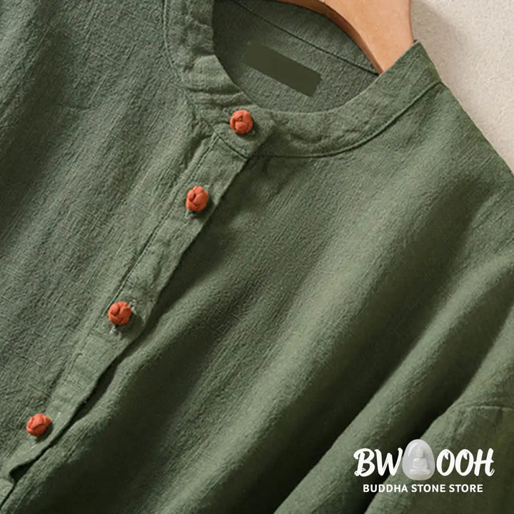 Buddha Stones Casual Buttons Crew Neck Cotton Women’s Long Sleeve Shirt With Pockets - Women’s Shirts