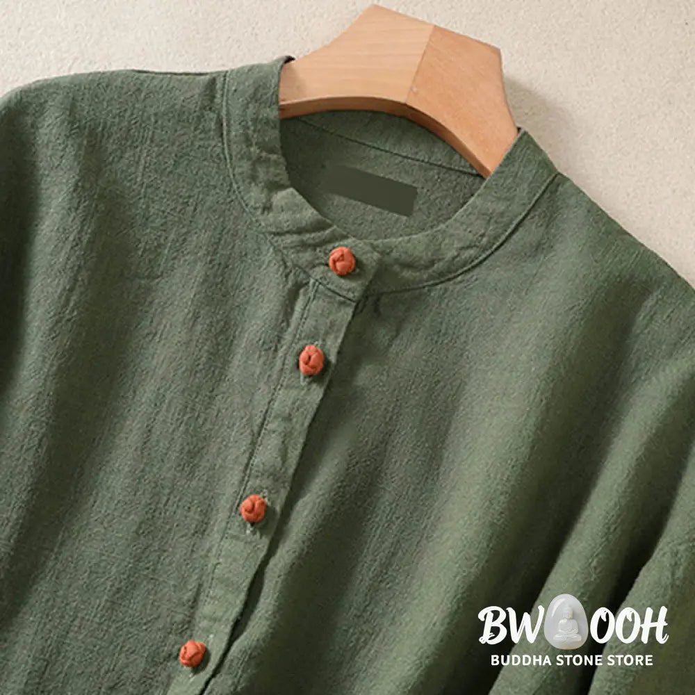 Buddha Stones Casual Buttons Crew Neck Cotton Women’s Long Sleeve Shirt With Pockets - Women’s Shirts