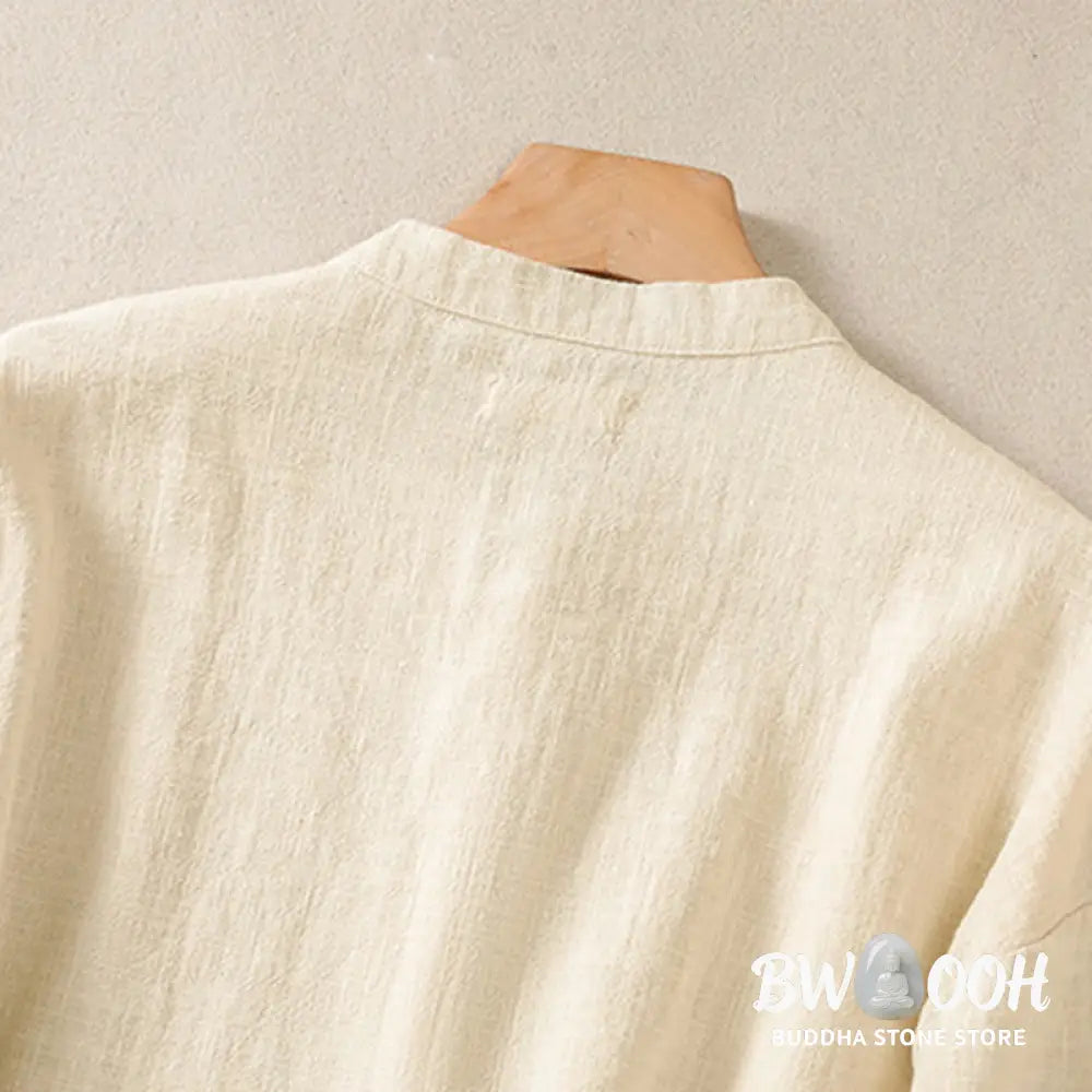 Buddha Stones Casual Buttons Crew Neck Cotton Women’s Long Sleeve Shirt With Pockets - Women’s Shirts