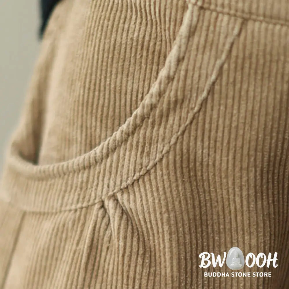 Buddha Stones Casual Buttons Leg Opening Design Women’s Cotton Corduroy Pants With Pockets - Women’s Pants