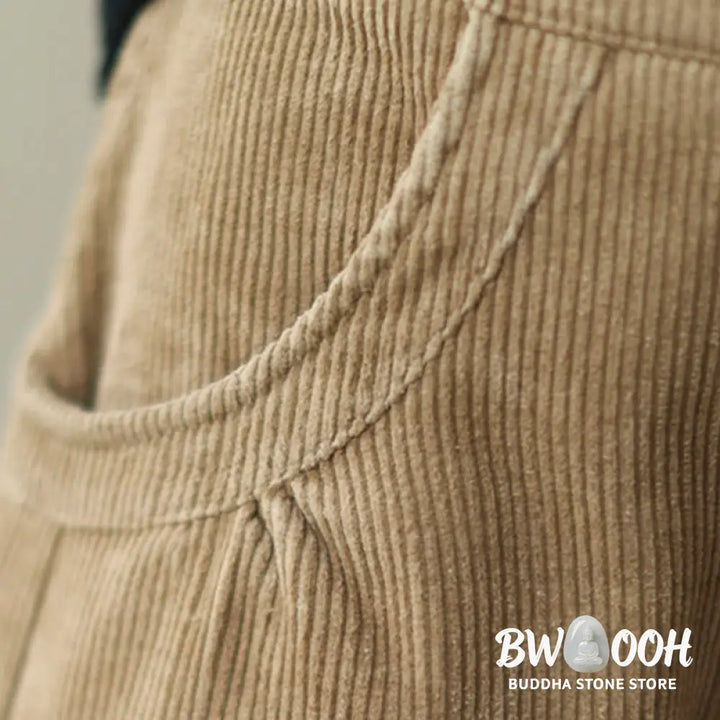 Buddha Stones Casual Buttons Leg Opening Design Women’s Cotton Corduroy Pants With Pockets - Women’s Pants