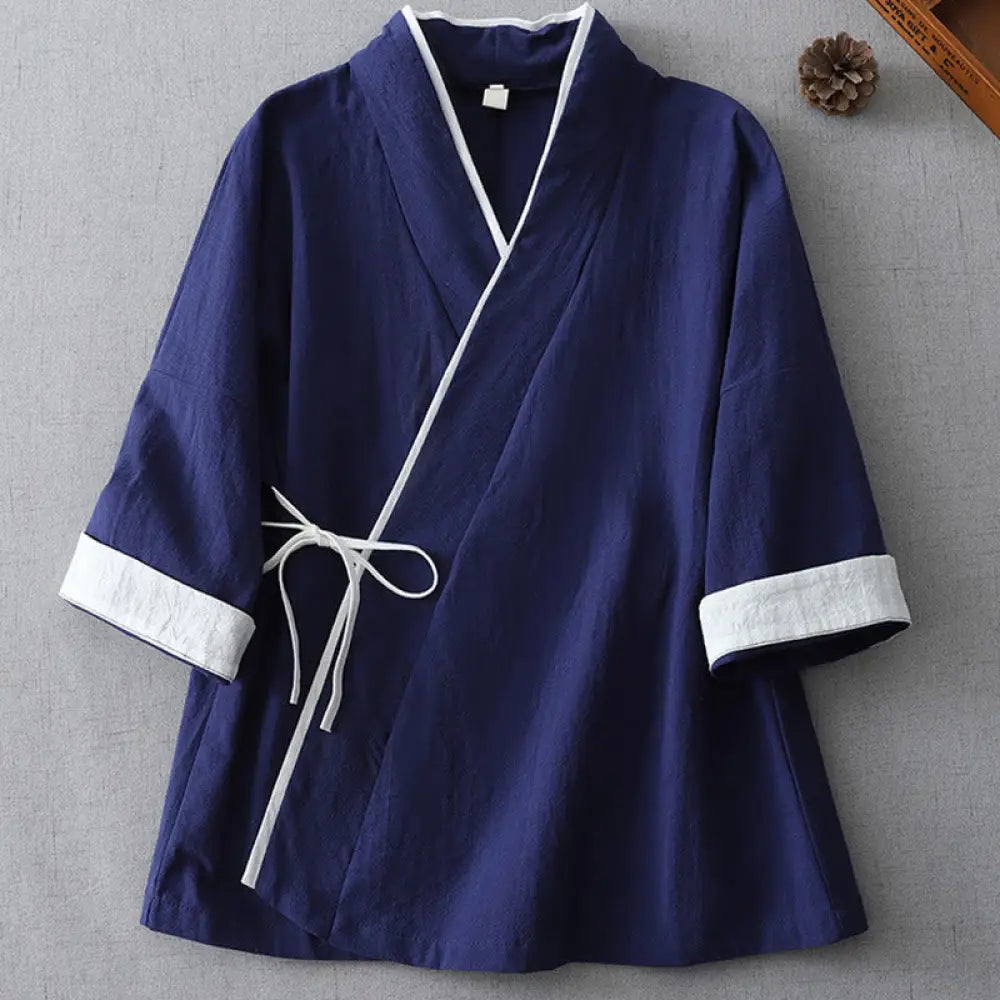 BWOOOH Casual Color Stitching V-Neck Three Quarter Sleeve