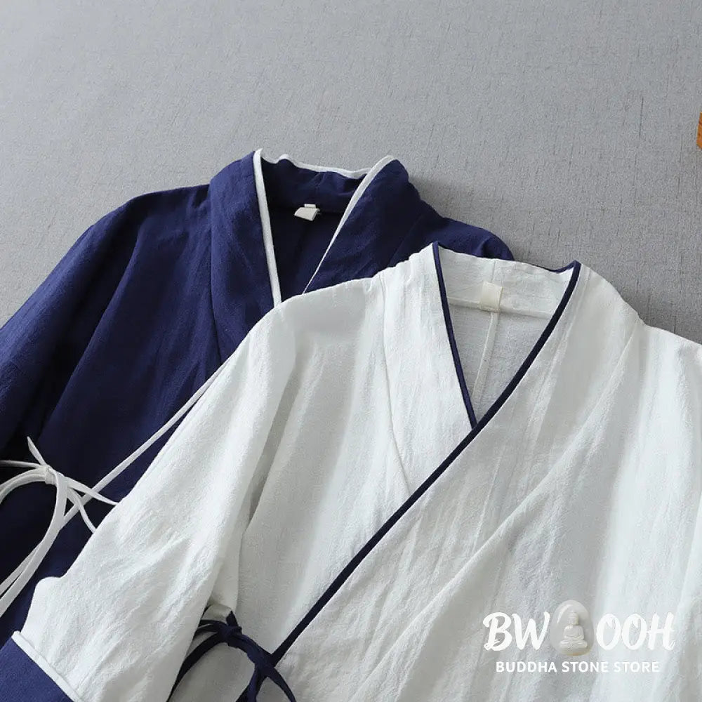 Buddha Stones Casual Color Stitching V-Neck Three Quarter Sleeve Zen Cotton Linen Women’s Shirt - Women’s Shirts