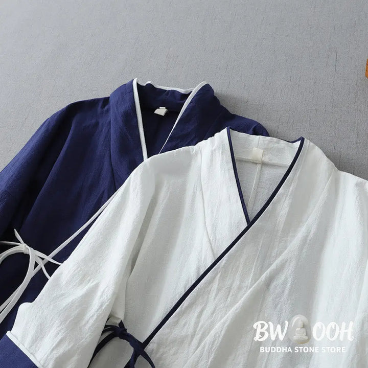 Buddha Stones Casual Color Stitching V-Neck Three Quarter Sleeve Zen Cotton Linen Women’s Shirt - Women’s Shirts