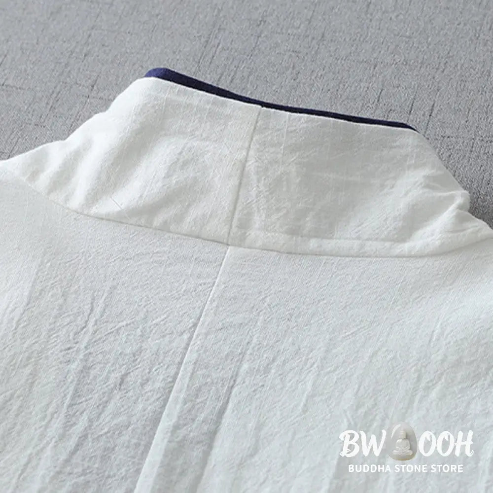 Buddha Stones Casual Color Stitching V-Neck Three Quarter Sleeve Zen Cotton Linen Women’s Shirt - Women’s Shirts