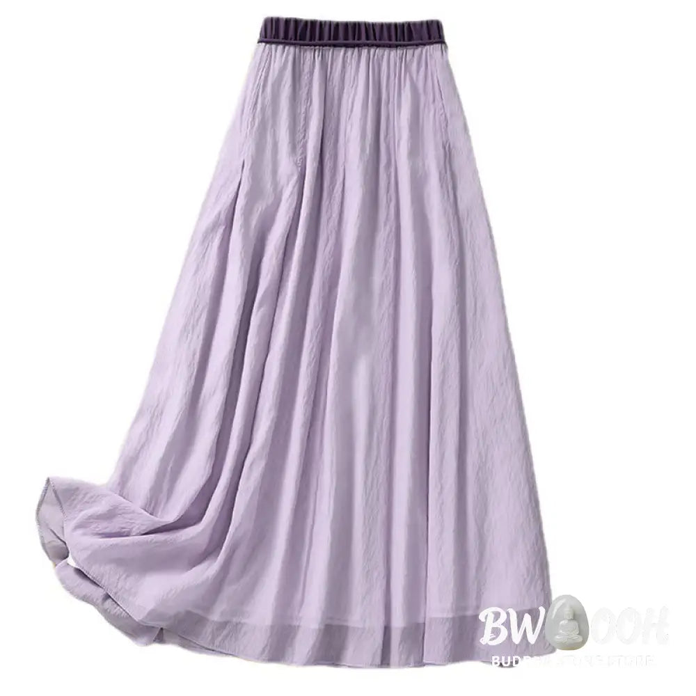 Buddha Stones Casual Contrasting Color Pleated Lace-Up Design Women’s Cotton Linen 7-8 Length Skirt - Skirt
