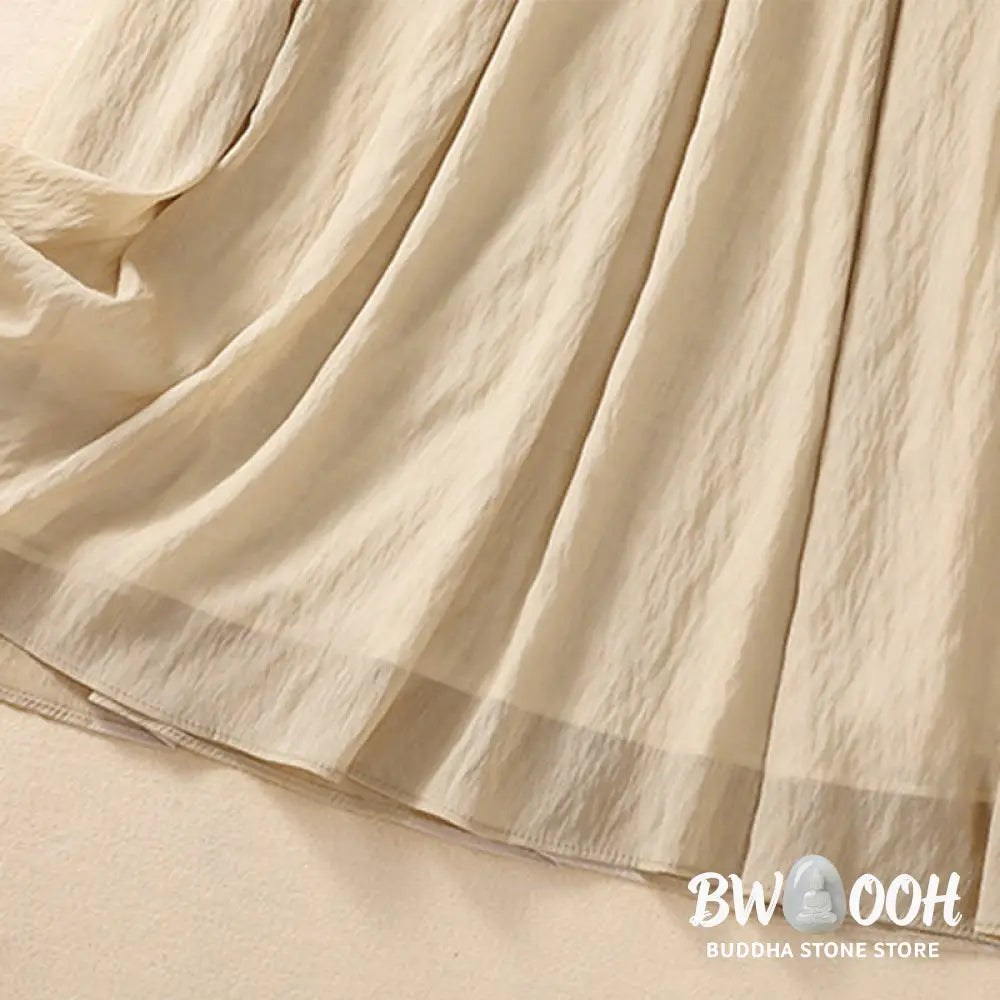 Buddha Stones Casual Contrasting Color Pleated Lace-Up Design Women’s Cotton Linen 7-8 Length Skirt - Skirt