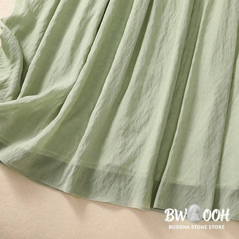 Buddha Stones Casual Contrasting Color Pleated Lace-Up Design Women’s Cotton Linen 7-8 Length Skirt - Skirt