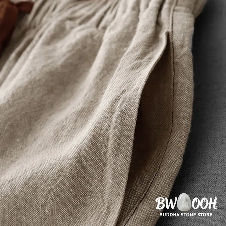Buddha Stones Casual Daily Drawstring Simple Design Women’s Cotton Linen Pants With Pockets - Women’s Pants