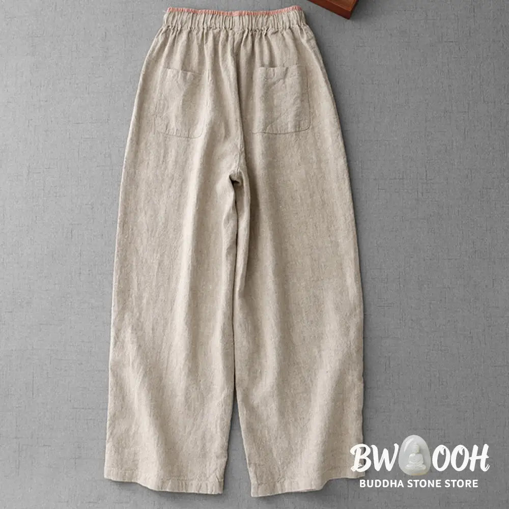 Buddha Stones Casual Daily Drawstring Simple Design Women’s Cotton Linen Pants With Pockets - Women’s Pants