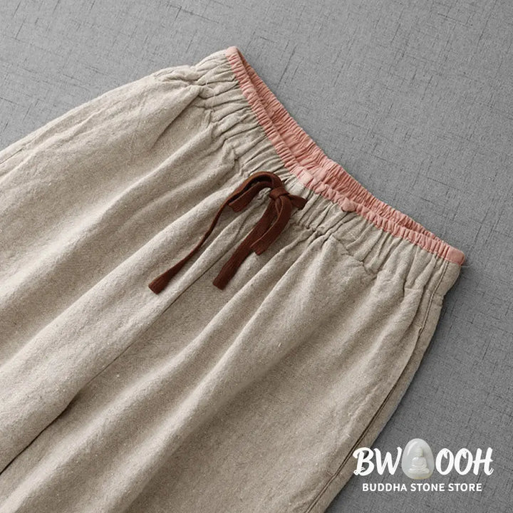 Buddha Stones Casual Daily Drawstring Simple Design Women’s Cotton Linen Pants With Pockets - Women’s Pants