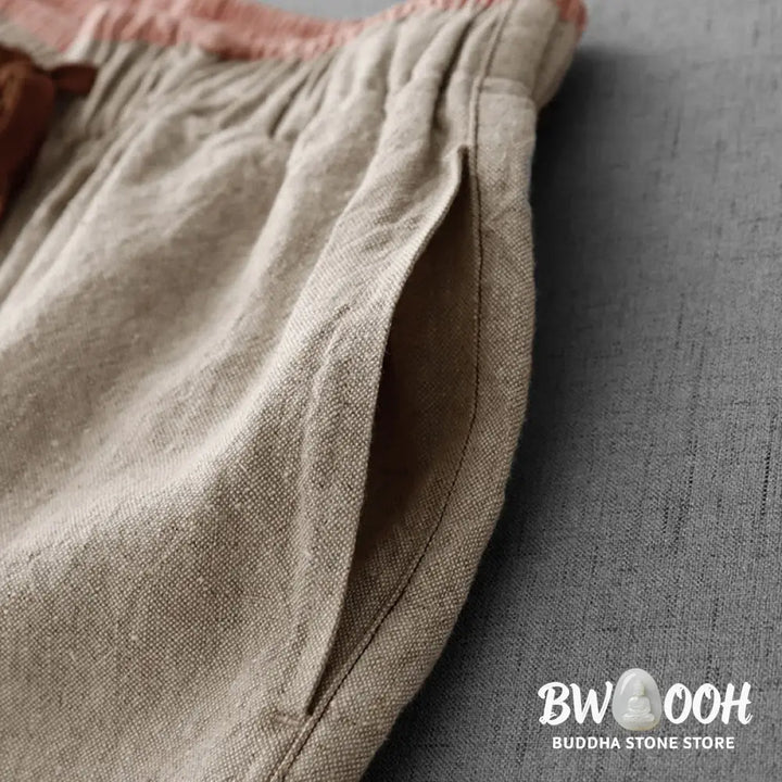 Buddha Stones Casual Daily Drawstring Simple Design Women’s Cotton Linen Pants With Pockets - Women’s Pants