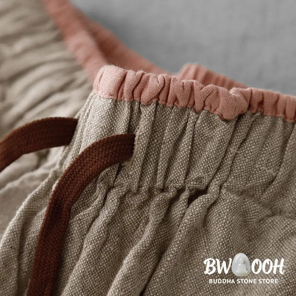 Buddha Stones Casual Daily Drawstring Simple Design Women’s Cotton Linen Pants With Pockets - Women’s Pants