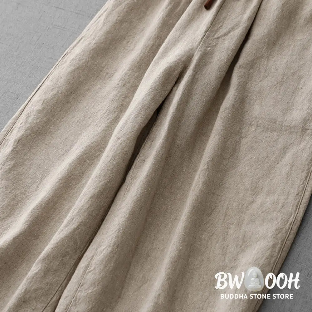 Buddha Stones Casual Daily Drawstring Simple Design Women’s Cotton Linen Pants With Pockets - Women’s Pants