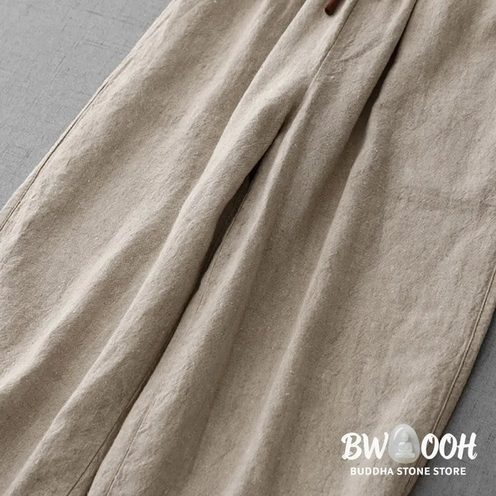 Buddha Stones Casual Daily Drawstring Simple Design Women’s Cotton Linen Pants With Pockets - Women’s Pants
