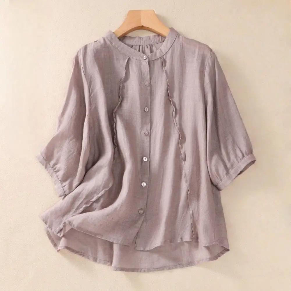 BWOOOH Casual Daily Plain Button Ruffled Design Stand Col