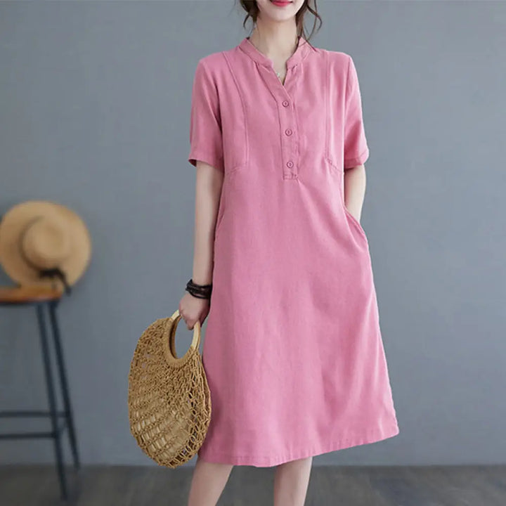 BWOOOH Casual Daily Pure Color Button Design Short Sleeve