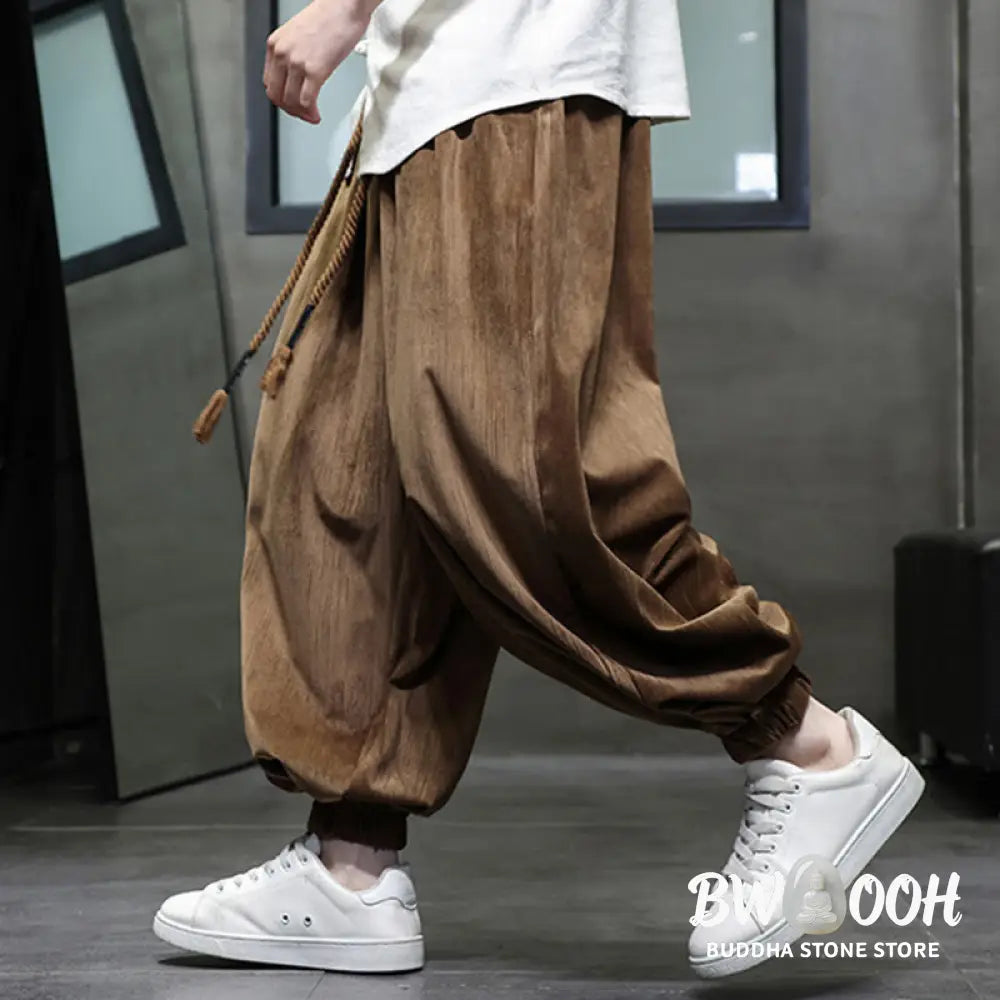 Buddha Stones Casual Daily Pure Color Drawstring Design Men’s Harem Pants With Pockets - Men’s Harem Pants