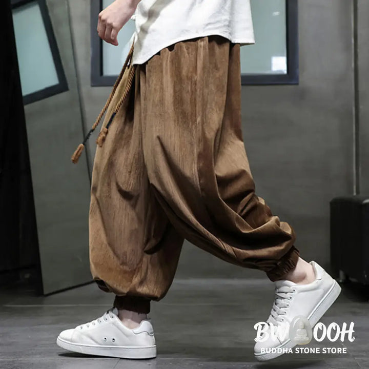 Buddha Stones Casual Daily Pure Color Drawstring Design Men’s Harem Pants With Pockets - Men’s Harem Pants