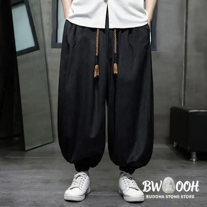 Buddha Stones Casual Daily Pure Color Drawstring Design Men’s Harem Pants With Pockets - Men’s Harem Pants