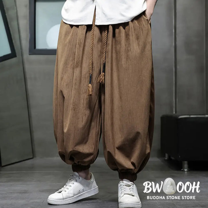 Buddha Stones Casual Daily Pure Color Drawstring Design Men’s Harem Pants With Pockets - Men’s Harem Pants