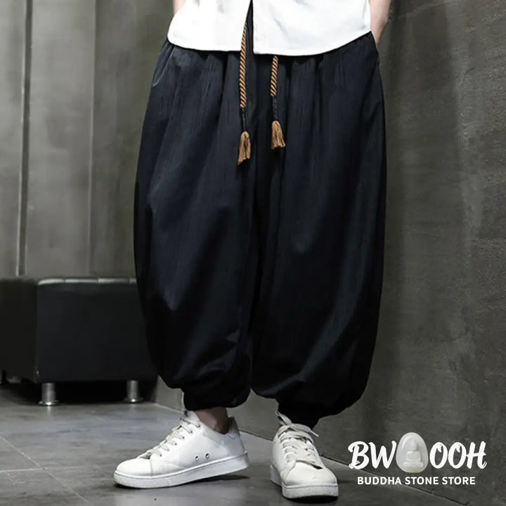 Buddha Stones Casual Daily Pure Color Drawstring Design Men’s Harem Pants With Pockets - Men’s Harem Pants