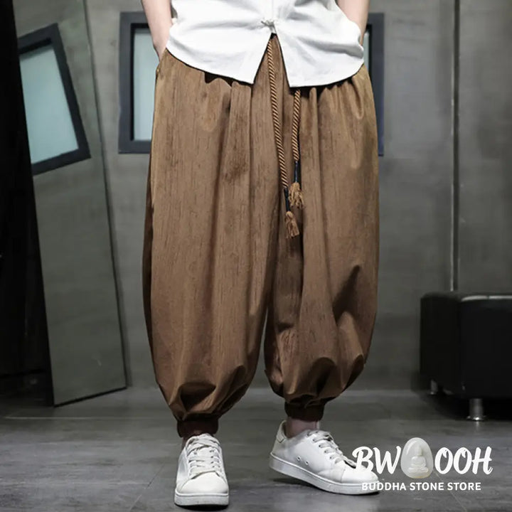 Buddha Stones Casual Daily Pure Color Drawstring Design Men’s Harem Pants With Pockets - Men’s Harem Pants