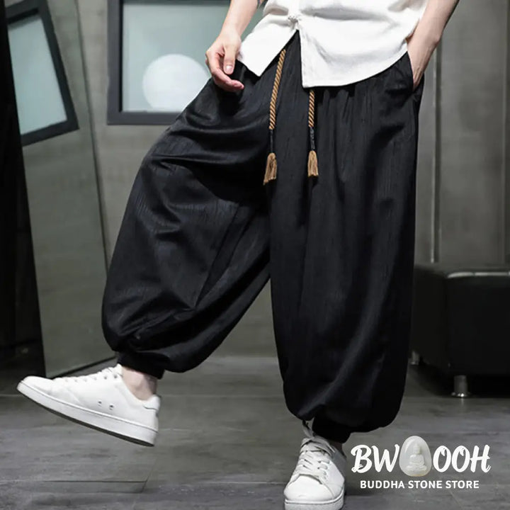Buddha Stones Casual Daily Pure Color Drawstring Design Men’s Harem Pants With Pockets - Men’s Harem Pants