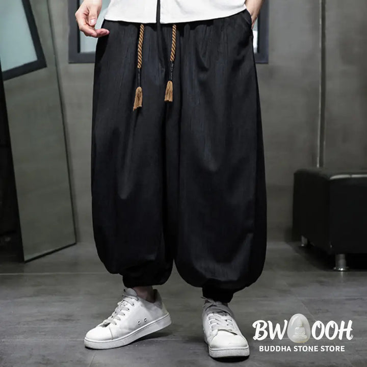 Buddha Stones Casual Daily Pure Color Drawstring Design Men’s Harem Pants With Pockets - Men’s Harem Pants