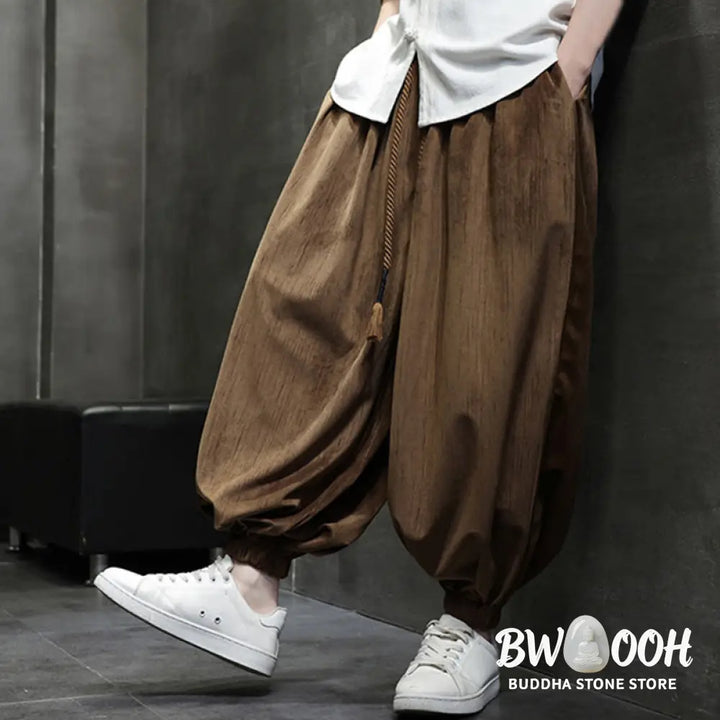 Buddha Stones Casual Daily Pure Color Drawstring Design Men’s Harem Pants With Pockets - Men’s Harem Pants