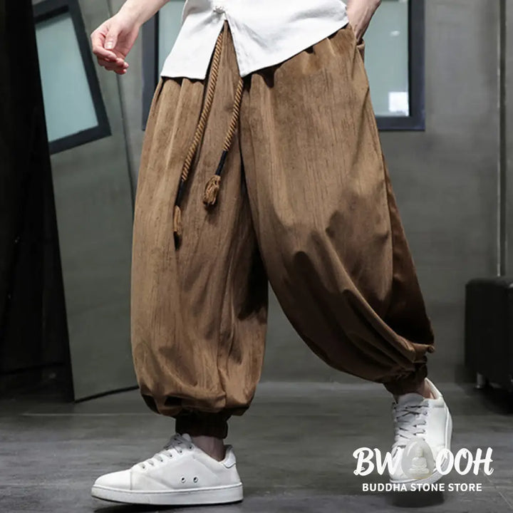 Buddha Stones Casual Daily Pure Color Drawstring Design Men’s Harem Pants With Pockets - Men’s Harem Pants