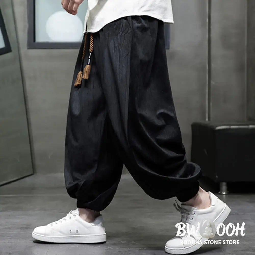 Buddha Stones Casual Daily Pure Color Drawstring Design Men’s Harem Pants With Pockets - Men’s Harem Pants