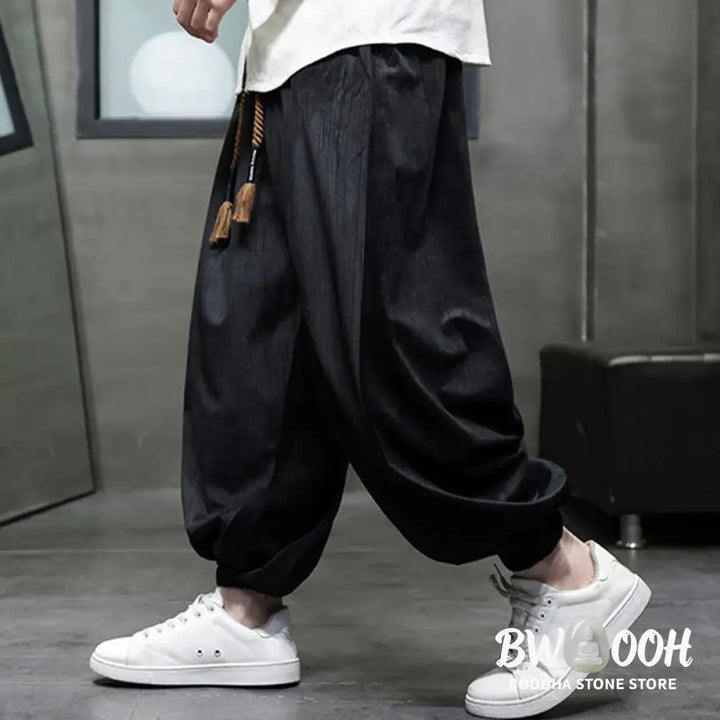 Buddha Stones Casual Daily Pure Color Drawstring Design Men’s Harem Pants With Pockets - Men’s Harem Pants