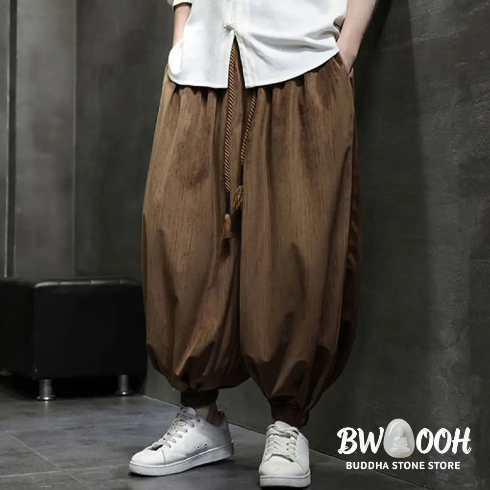 Buddha Stones Casual Daily Pure Color Drawstring Design Men’s Harem Pants With Pockets - Men’s Harem Pants