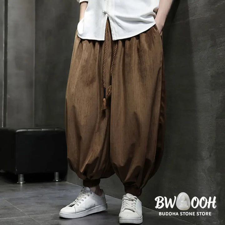 Buddha Stones Casual Daily Pure Color Drawstring Design Men’s Harem Pants With Pockets - Men’s Harem Pants