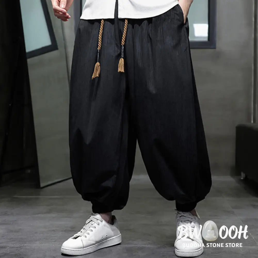 Buddha Stones Casual Daily Pure Color Drawstring Design Men’s Harem Pants With Pockets - Men’s Harem Pants