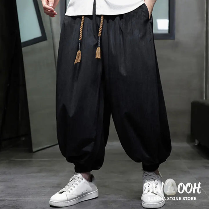 Buddha Stones Casual Daily Pure Color Drawstring Design Men’s Harem Pants With Pockets - Men’s Harem Pants