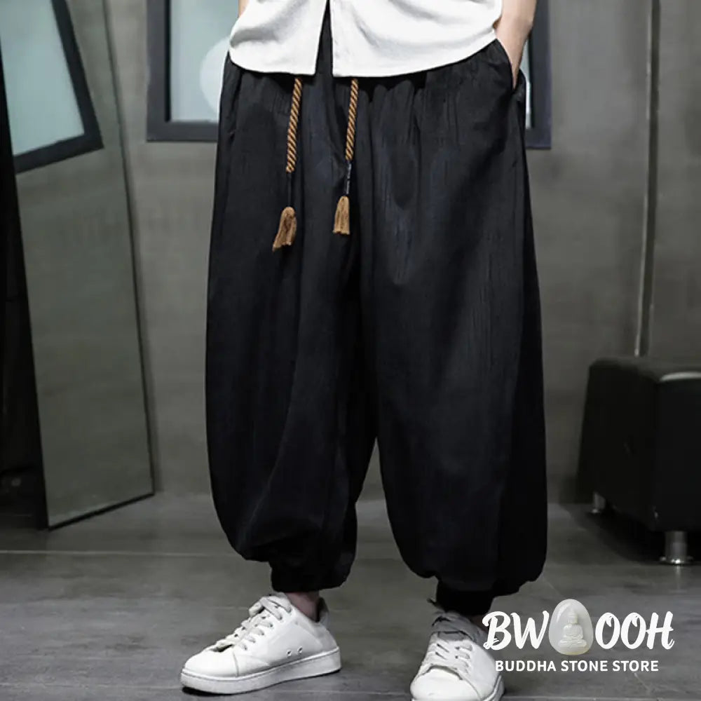 Buddha Stones Casual Daily Pure Color Drawstring Design Men’s Harem Pants With Pockets - Men’s Harem Pants