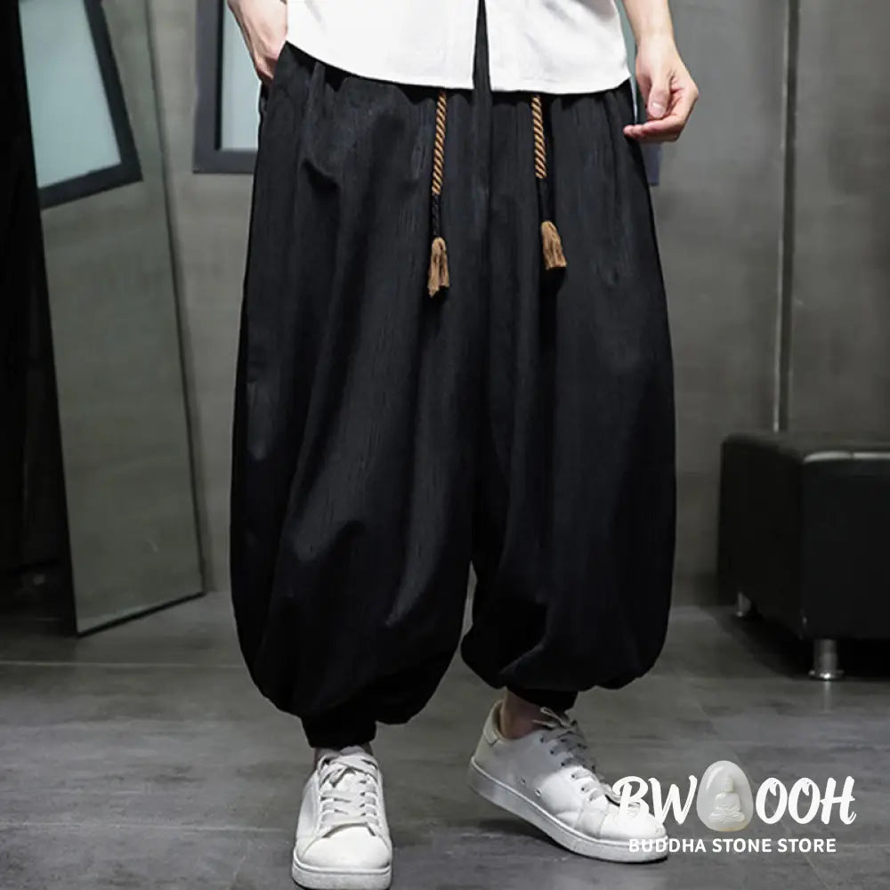 Buddha Stones Casual Daily Pure Color Drawstring Design Men’s Harem Pants With Pockets - Men’s Harem Pants