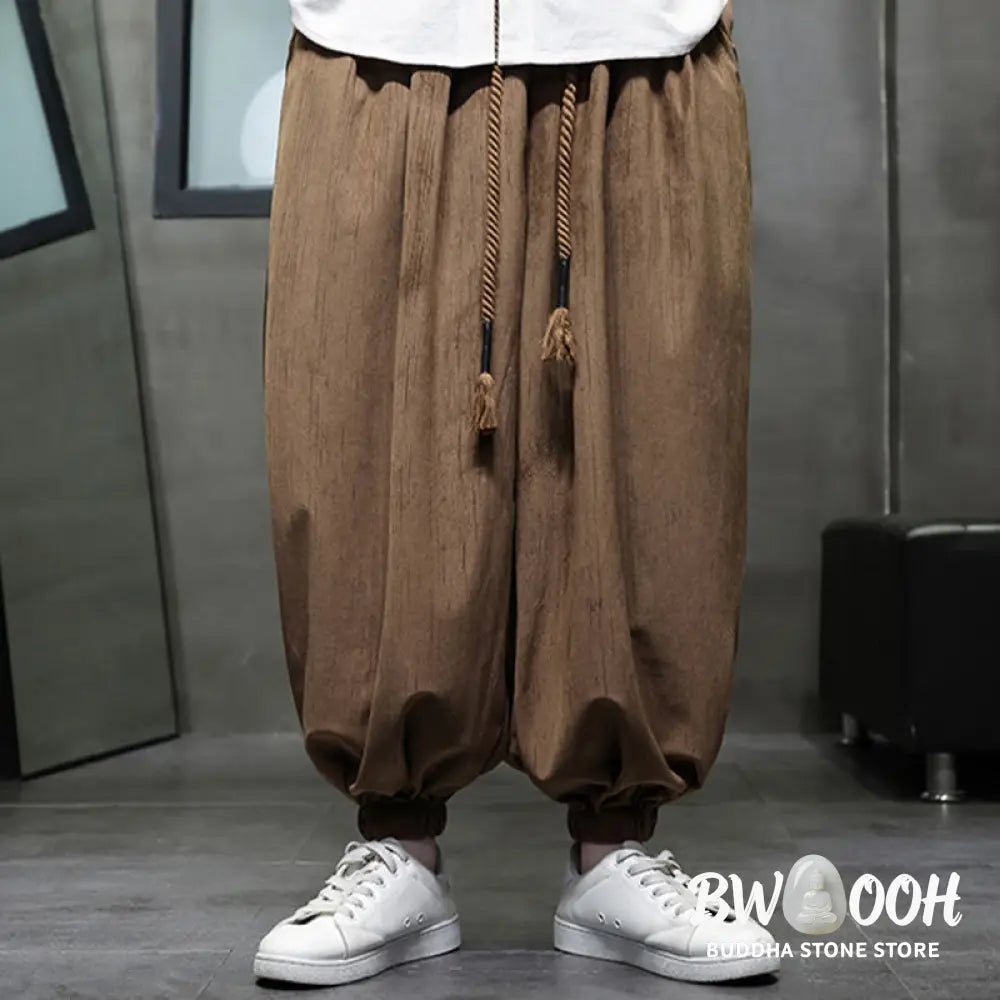 Buddha Stones Casual Daily Pure Color Drawstring Design Men’s Harem Pants With Pockets - Men’s Harem Pants
