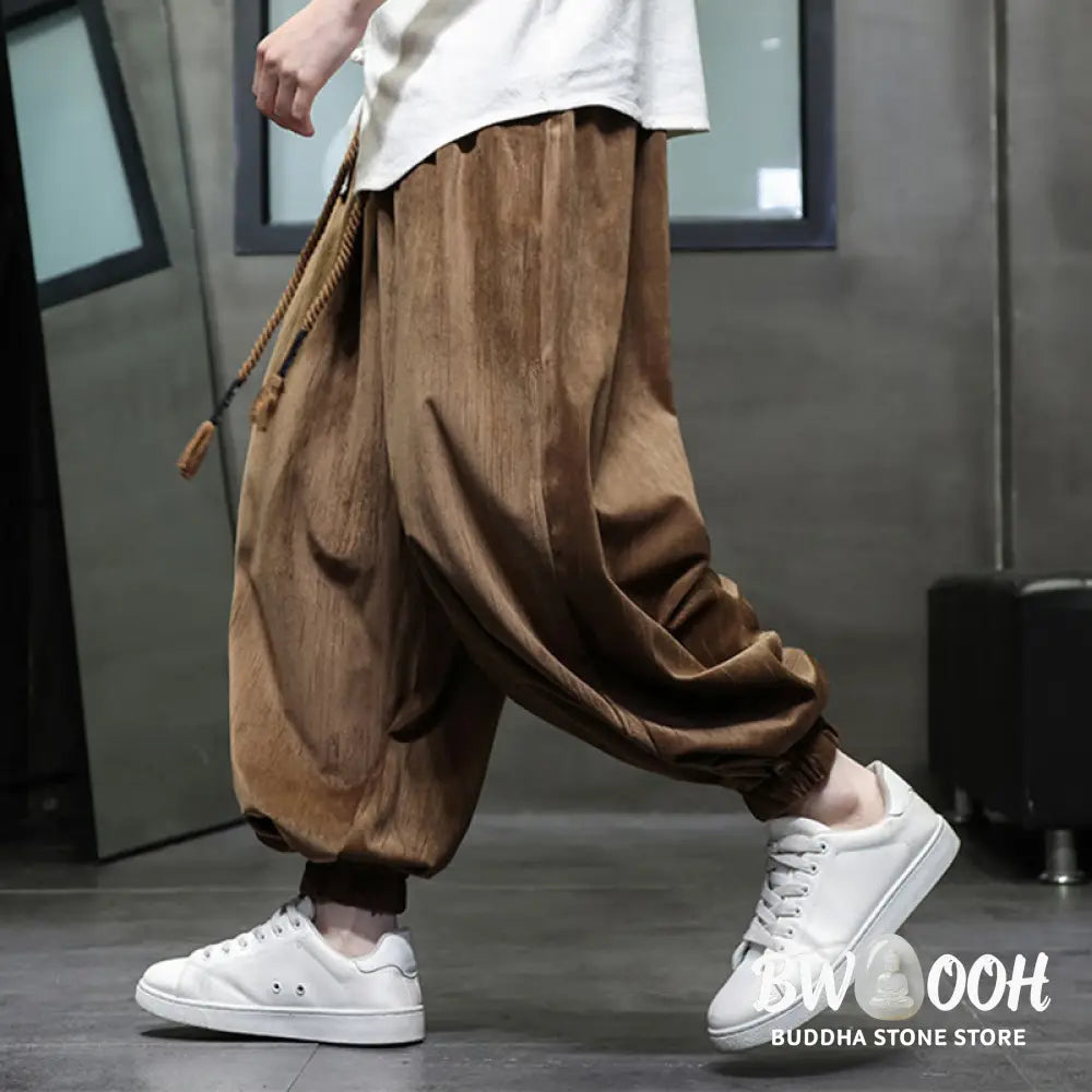 Buddha Stones Casual Daily Pure Color Drawstring Design Men’s Harem Pants With Pockets - Men’s Harem Pants