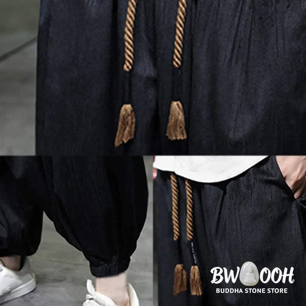 Buddha Stones Casual Daily Pure Color Drawstring Design Men’s Harem Pants With Pockets - Men’s Harem Pants