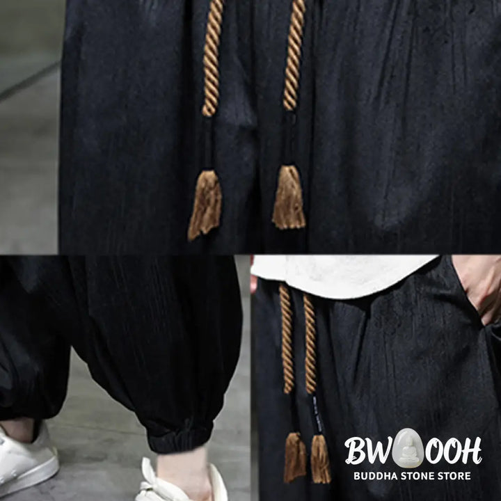 Buddha Stones Casual Daily Pure Color Drawstring Design Men’s Harem Pants With Pockets - Men’s Harem Pants